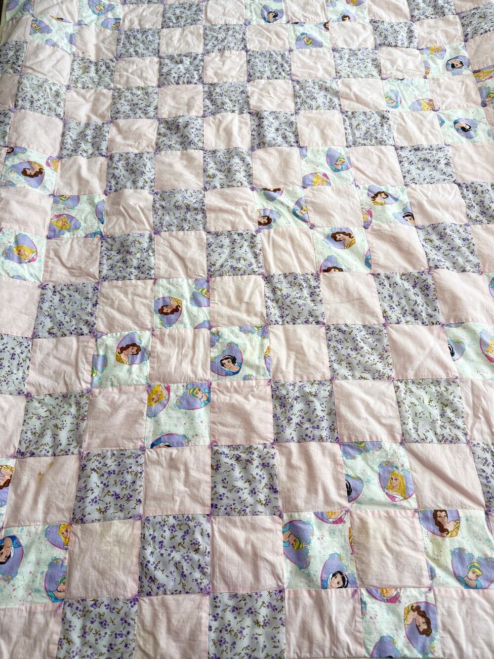Handmade Disney Princess Patchwork Quilt Blanket Pastel Floral Cotton 60x48
